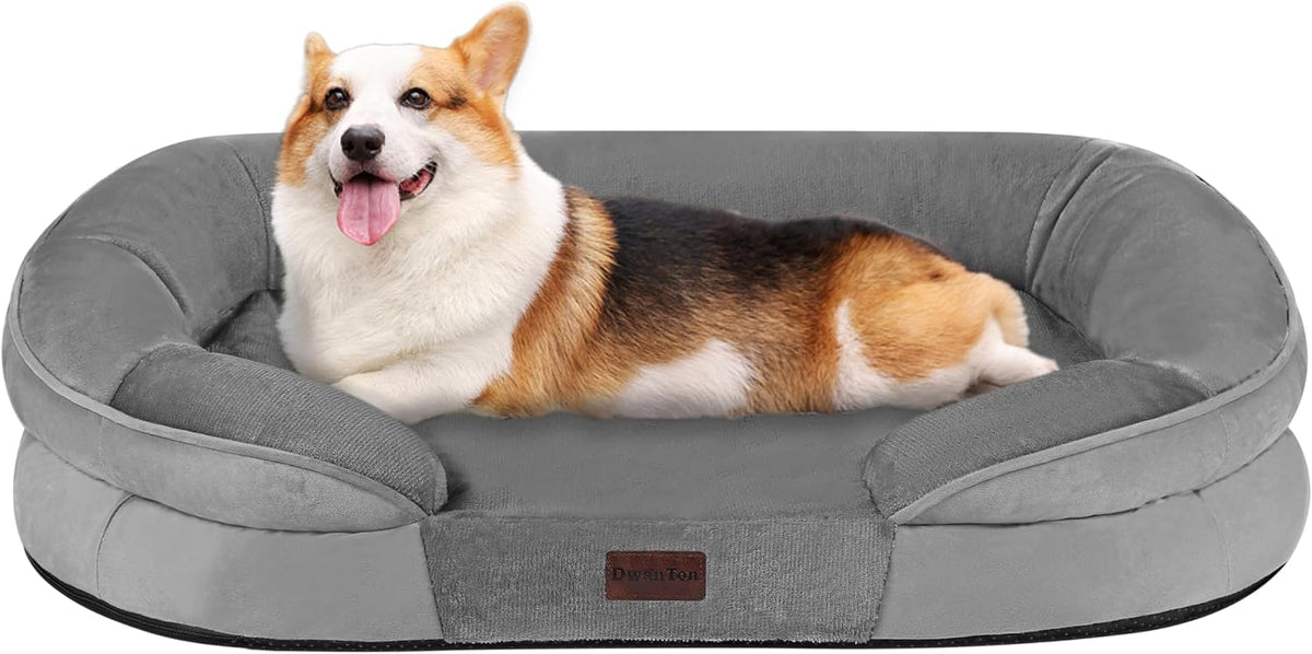 Orthopedic Waterproof Medium Dog Bed Sofa, Gel Memory Foam, 36" – Essentials for Dogs - Medium Grey / Medium(36 x 25.5 x 6 inch)