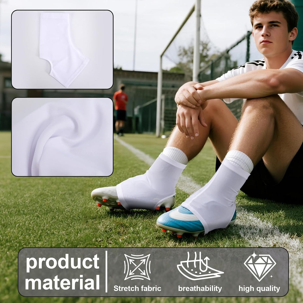 Football Spats Cleat Covers, Youth Boys, Keeps Dirt - White / Large - image 3