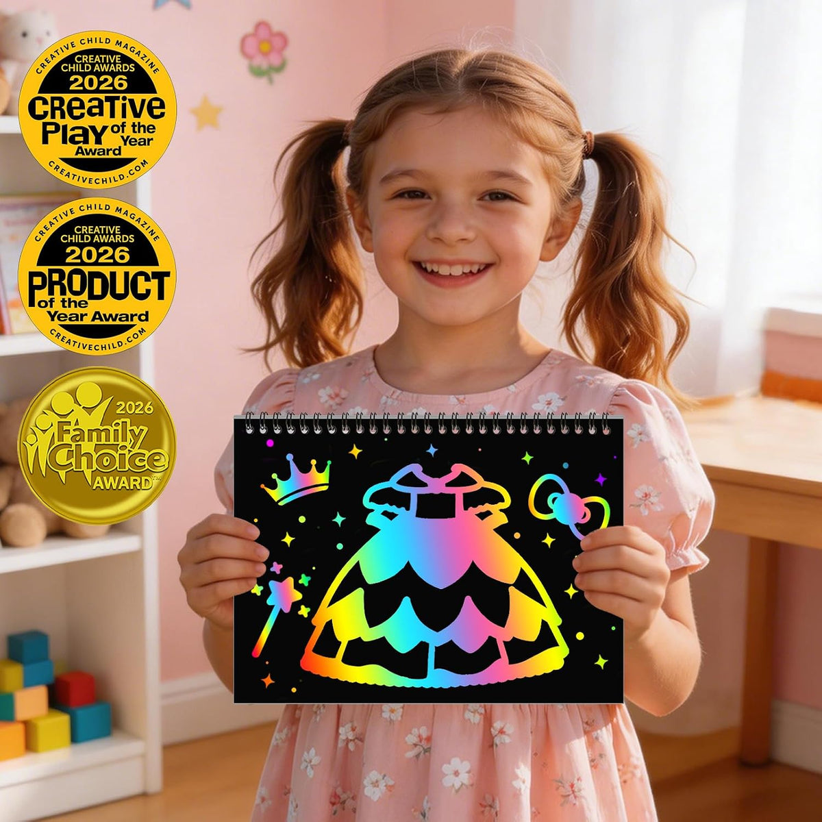 ZMLM Scratch Paper Art-Crafts Gift: 2 Pack Rainbow Notebooks Supplies - ‌hot Pink - image 2