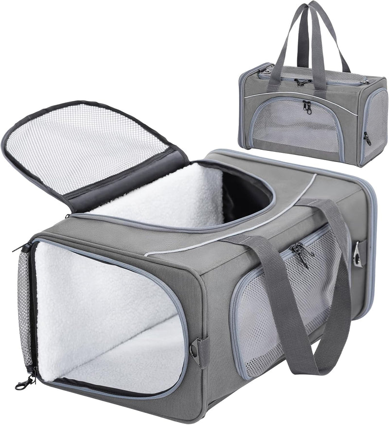 Petsfit Airline Cat Carrier for Small Cats, Two-Way Placement - Grey / 19.0"L x 9.0"W x 12.0"H