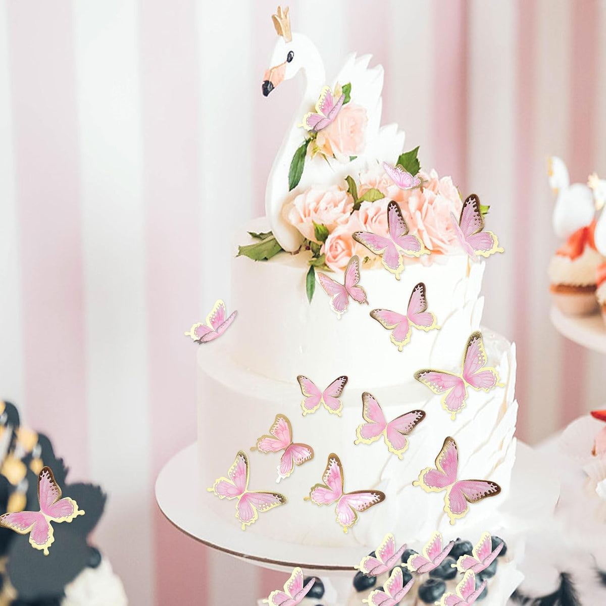 30Pcs 2D Waterproof Swallowtail Butterfly Cake Topper Transparent - Not Edible / Pink Gold-3 - image 3