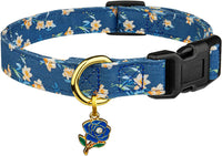 Cotton Dog Collar White and Pink Love Heart with Pendant Cute Dog - Blue Tulip / S