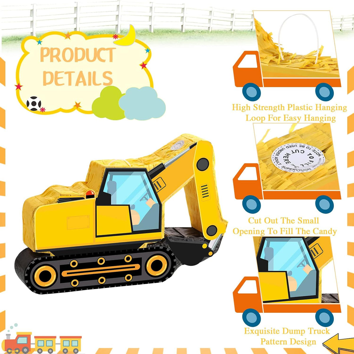 Aoriher Construction Dump Truck Excavator Piñata with Blindfold Bat – Fun for Kids & Family - Excavator - image 3