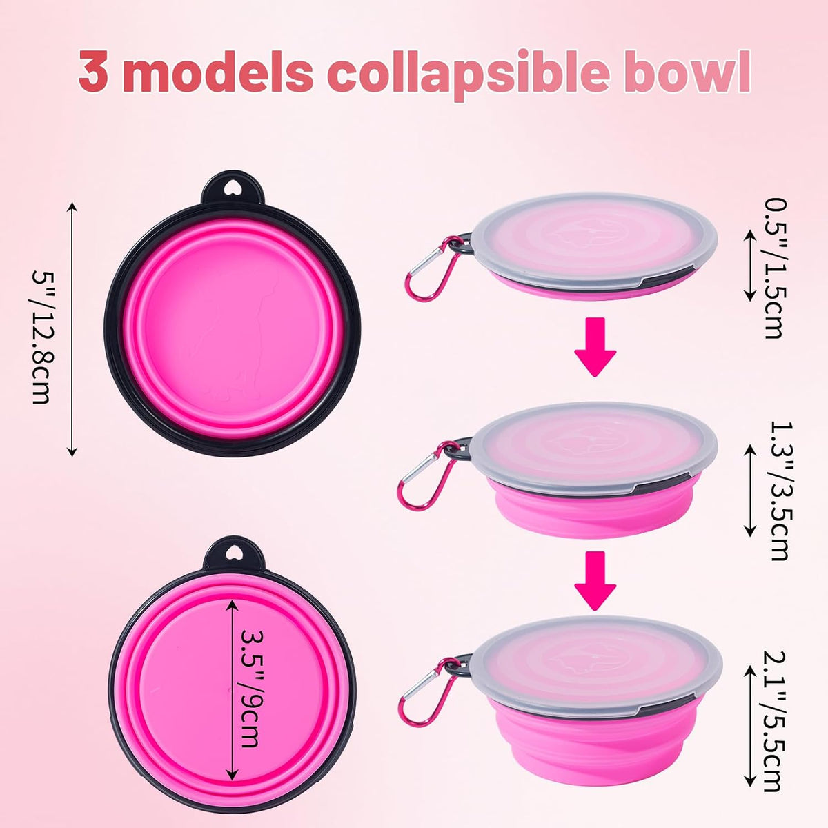 SLSON Dog Bowls Pet Collapsible Bowl with Cover Lids - Pink and Purple / Small Two-Tone - image 3