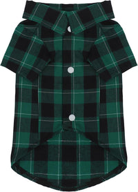 Plaid Dog Shirt: Classic Checkered Style in Pure Cotton for Large - S-(5~7lb) | Chest(~15.5") / Green