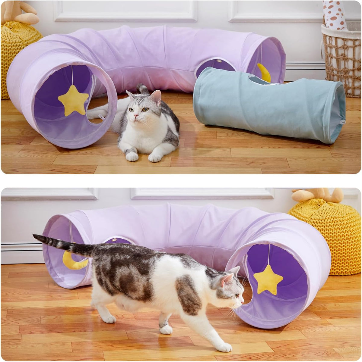 Cat Tunnel, Large Indoor Durable Collapsible Interactive Cat Tube with Peek-A-Boo Hole, Hanging - image 3