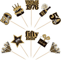 36PCS Happy 80th Birthday Cupcake Toppers Double Sided Black Gold - Vintage / 50th - image 3