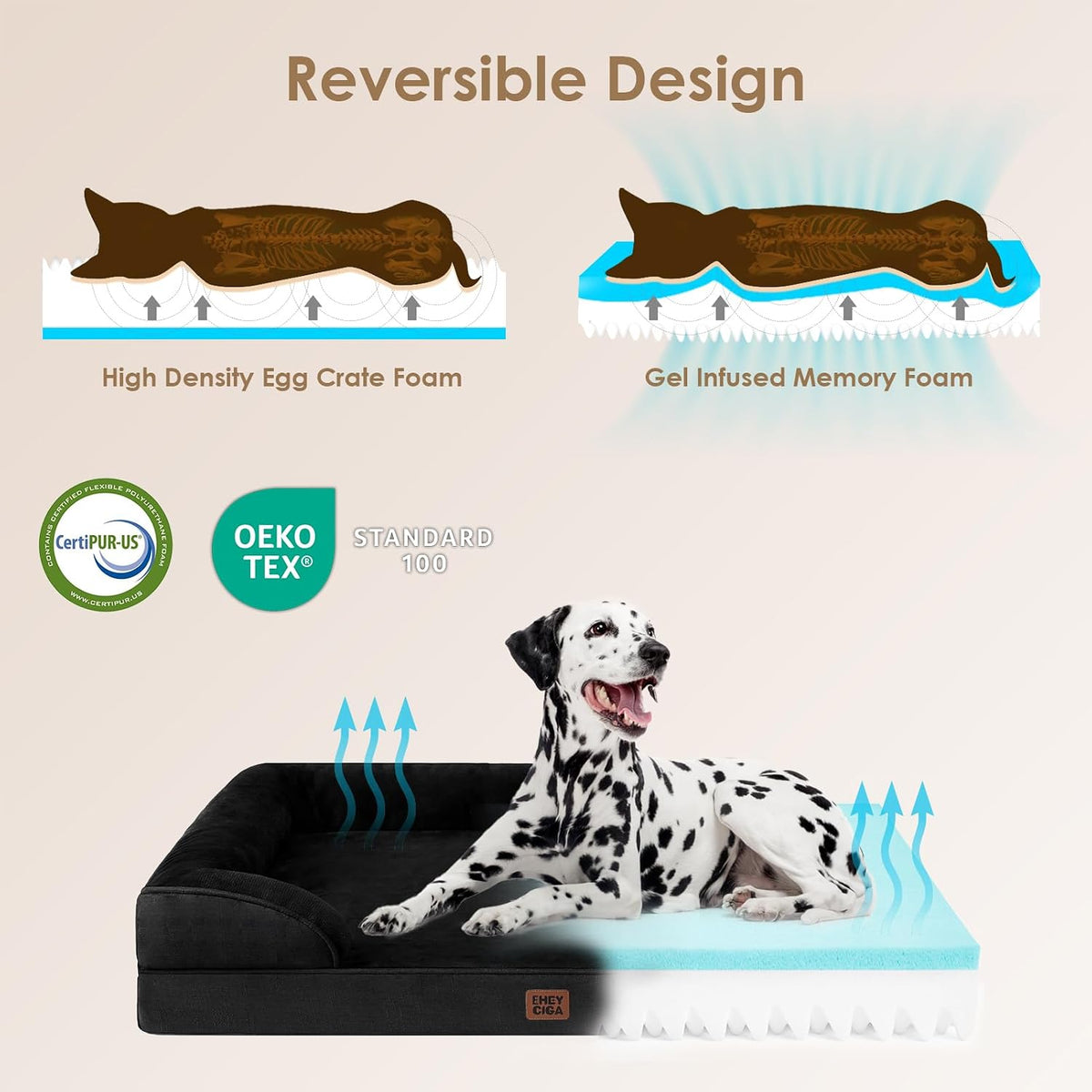 EHEYCIGA Orthopedic Dog Beds Large Sized Dog - Black / 24.0"l X 18.0"w X 6.0"th - image 4