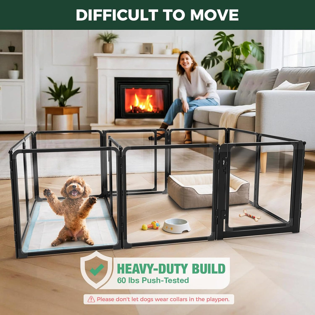 FXW AuraSpace Pro Clear Acrylic Indoor Dog Playpen, 32" H - Black / 24"H / 10 Panels + 2 Gates - image 3