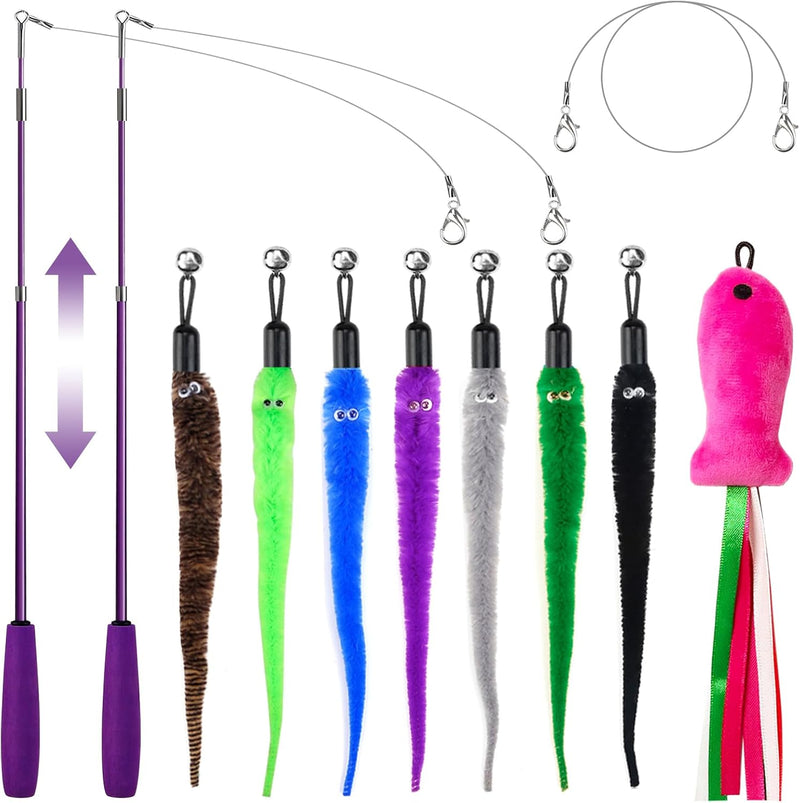 Cat Toys 11Pcs Cat Wand Worm Feather Refills for Indoor Cats – Essentials for Cats