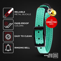 WAUDOG Leather Cat Collar with Bell Elastic Strap Stretchy Kitten - Mint / 8"- 12" Without Holder - image 3
