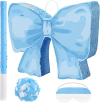 Feifeiya pink bow piñata with pink and white bat, eye masks and confetti - view 2