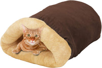 4 in 1 Self Warming Burrow Cat Bed Hideway Sleeping Cuddle Cave – Essentials for Cats - Brown