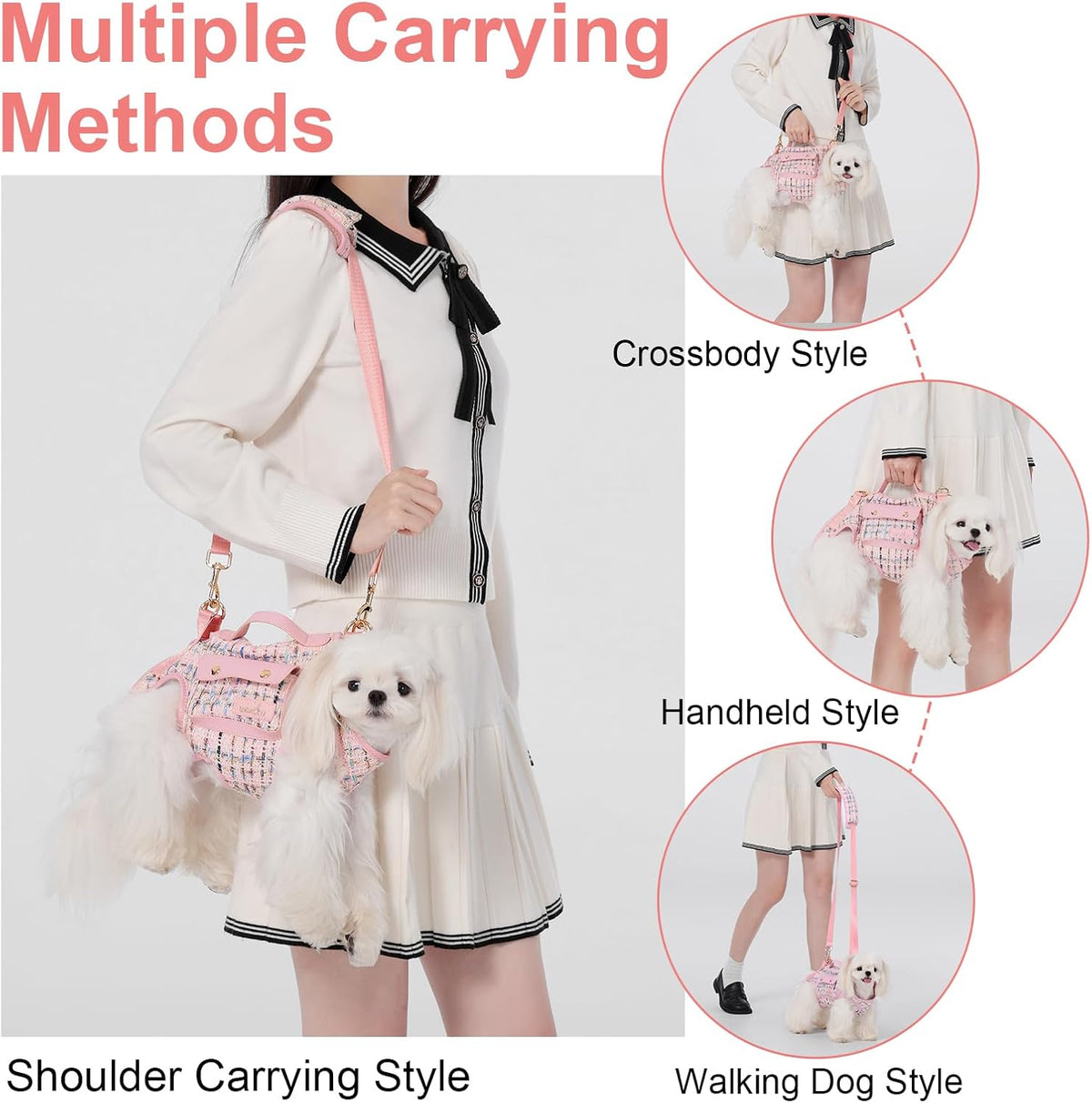 Wakytu Dog Lift Harness Dog Carrier Sling for Small Dogs & Cats - Large(11-16 LBS) / 2.0 Pink - image 4