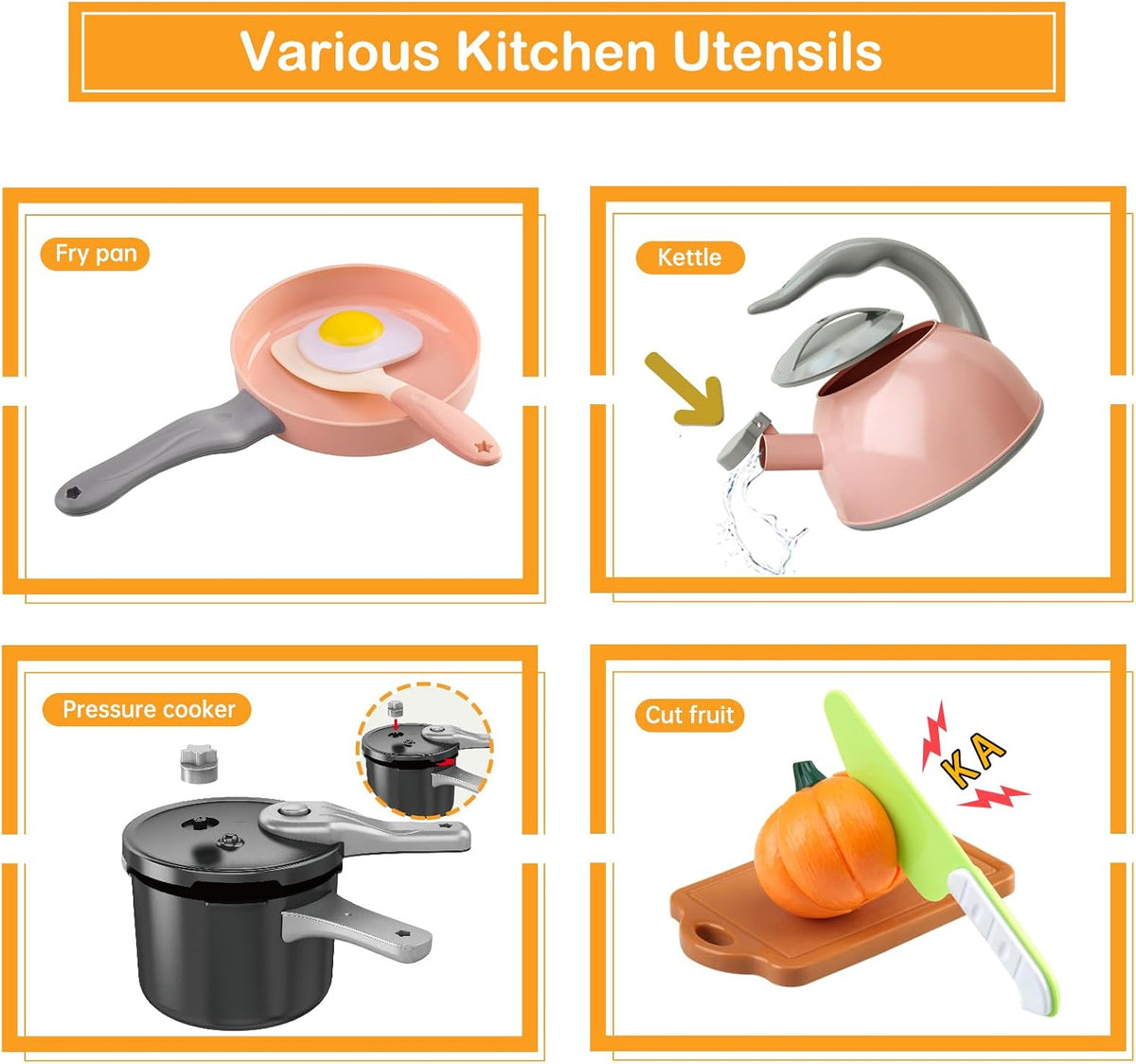 130Pcs Kitchen Playset, Toddler Pretend Cooking Play Pots, Pans - Pink / 100 Pcs - image 4
