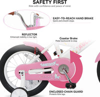 RULLY pink unicorn kids bike with training wheels, front basket, doll seat and streamers - view 12