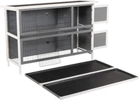 PawHut 54" 2-Story Large Rabbit Hutch Bunny Cage Wooden Pet House Small Animal Habitat with Lockable Doors, No Leak Tray and Waterproof Roof for Outdoor/Indoor Dark Grey