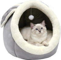 Cat Beds for Indoor Cats-Rabbit-Shaped Cat Cave Bed with Hanging Toy - Rabbite Gray / Rabbite / XL
