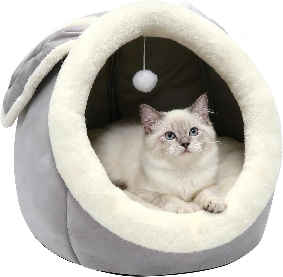 Cat Beds for Indoor Cats-Rabbit-Shaped Cat Cave Bed with Hanging Toy - Rabbite Gray / Rabbite / XL