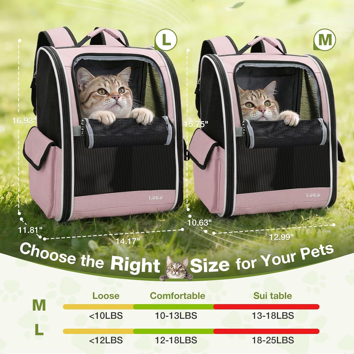 Lekereise Dog Carrier Backpack for Small Medium Dogs Cats up to 18 lbs - Pink / M-Mesh Window - image 4