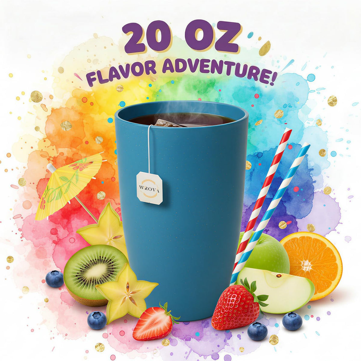 Wrova set of 8 black reusable wheat straw cups, 20 oz, stackable - view 14