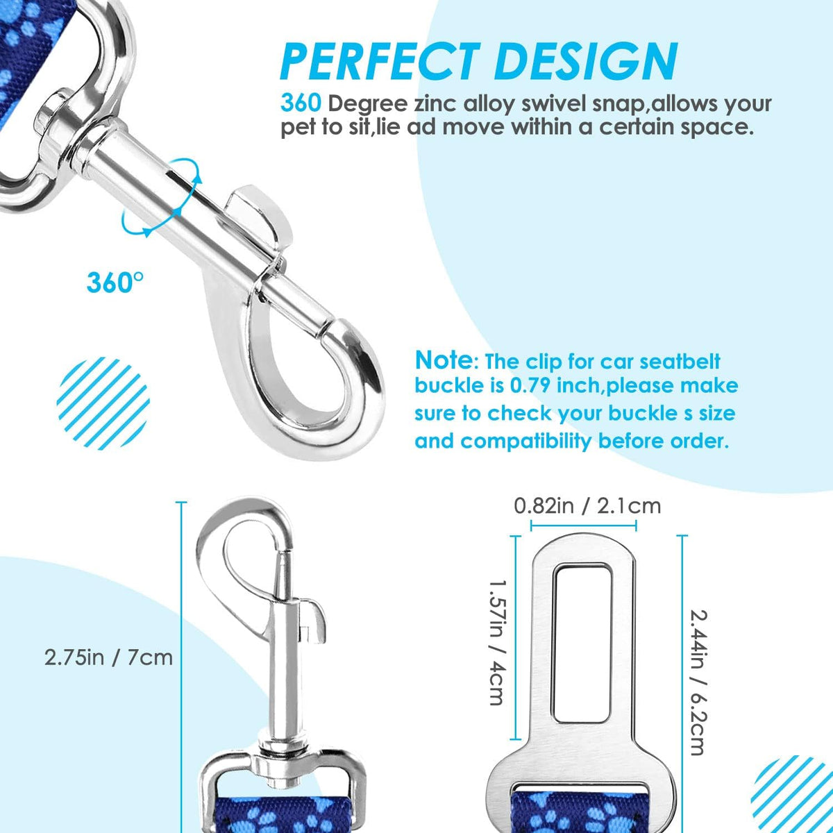 SlowTon Double Dog Seat Belt for Car with Elastic Bungee Buffer - I.Blue Paws / 2 Medium in 1 - image 4