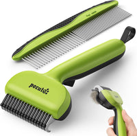 Pecute Self-Cleaning Undercoat Rake for Dogs Cats with Long/Double - Green