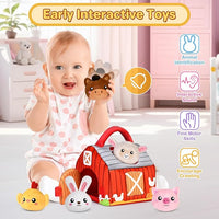 Baby Toys 0-12 Months, Plush Toy Set- 4 Sensory Soft Toys with Crinkle, Rattles for 0-3-6-9-12 Month Newborn Infant, 1st Birthday for Babies Boys Girls Age 1+ (Barn with Farm Animals)