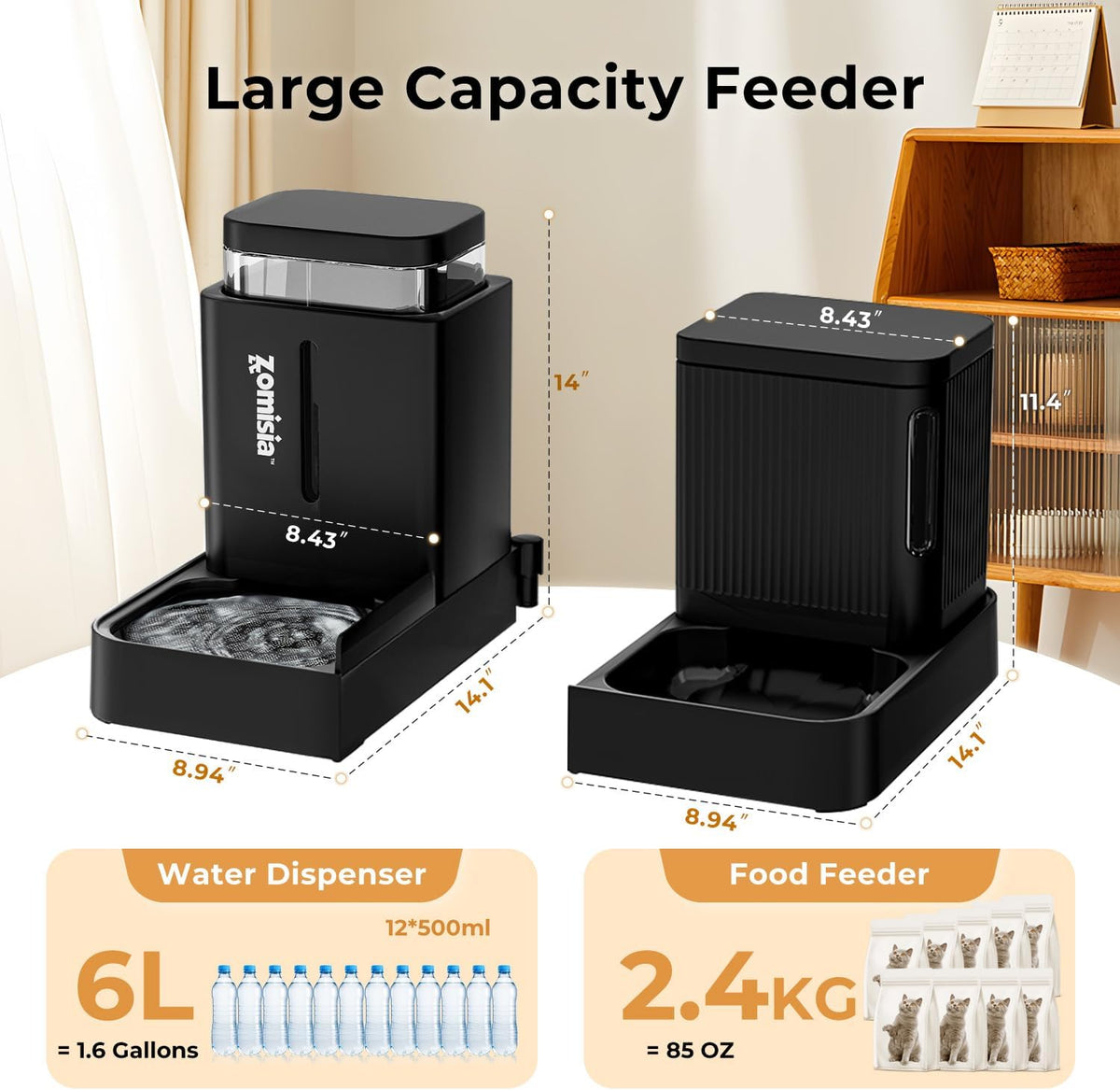 Automatic Cat Feeder, Gravity Cat Food Dispenser - 1.6 Gallon x 2 / Black - image 2