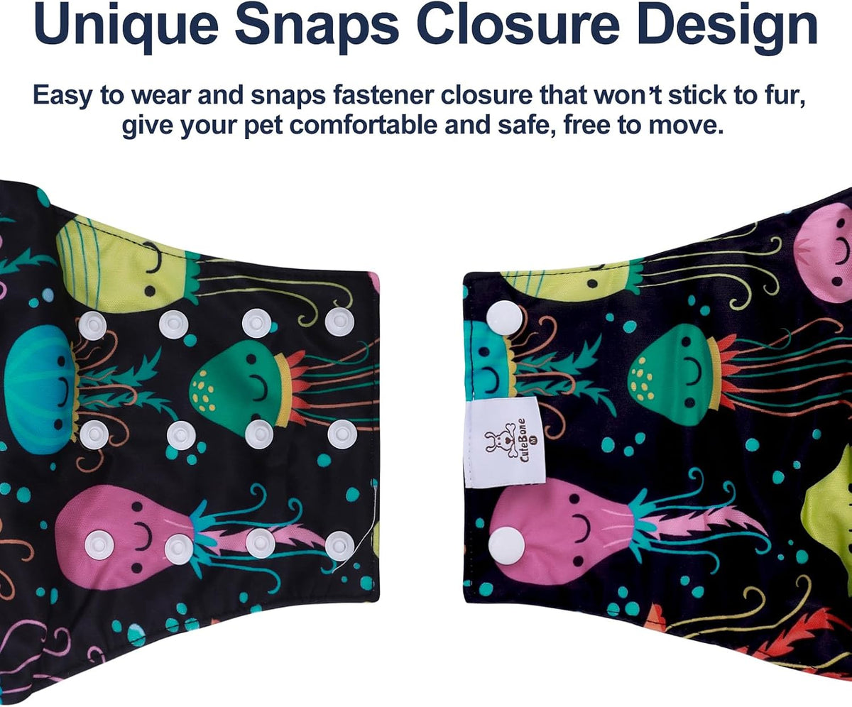 CuteBone Washable Dog Diapers Male with Snaps Reusable 3pcs a Pack - Buttons-Turtle&shark&jellyfish / M(14"-17") - image 2