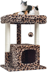 Syandlvy 27 inch cheetah print cat tree with plush perch and two sisal scratching posts