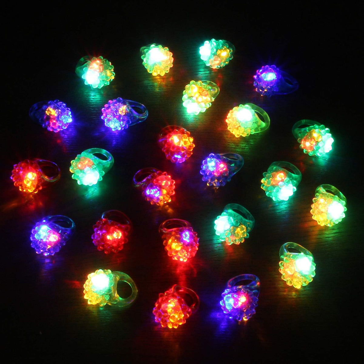 Novelty Place 24 pack flashing LED jelly rings glowing in multiple colors