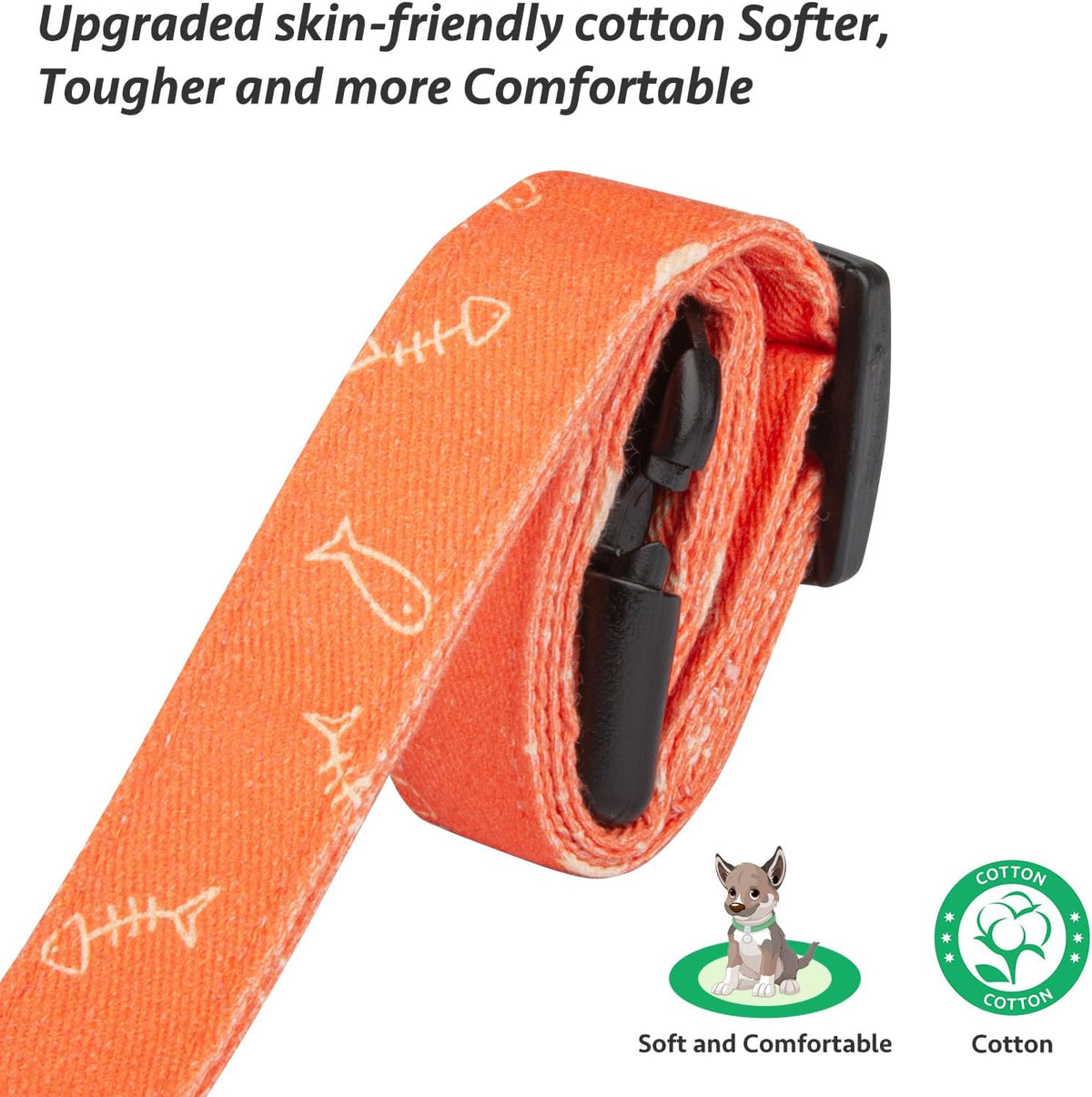 Cotton Dog Collar White and Pink Love Heart with Pendant Cute Dog - Orange Fish / M - image 4
