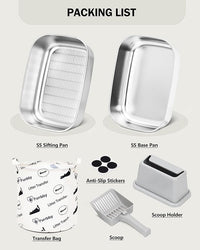Stainless Steel Sifting Litter Box with Lid, Metal Litter Pan with Scoop for Big Cats Multi Cat, Extra Large Cats Litterbox Odor Control Easy Clean
