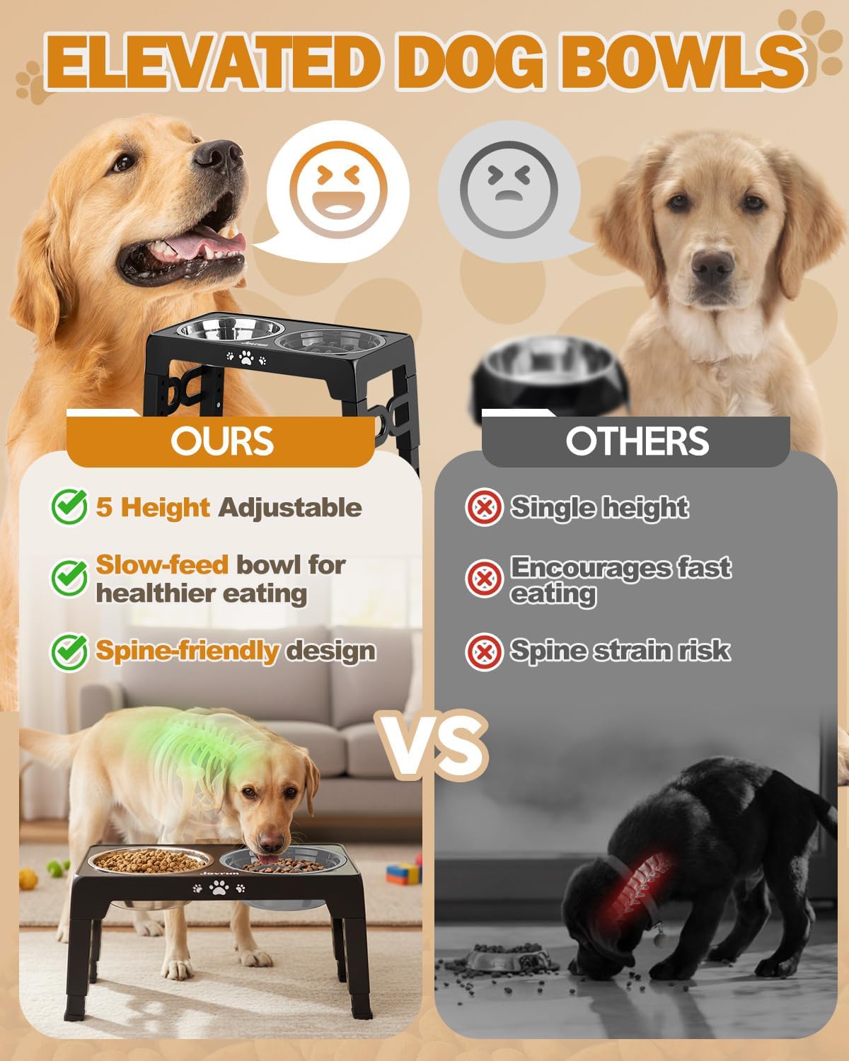 Elevated Dog Bowls for Medium Large Size Dogs - Black / Medium Large / 1 Basic&1Slow Bowl - image 3