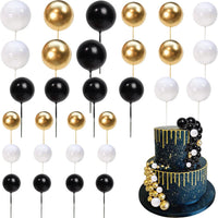 ZHUOWEISM ball cake toppers, 24 mini balloon picks in blue, gold and white