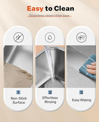 Stainless Steel Litter Box with Lid, 23.5" L x 15.8" W x 10.5" H, Large Metal Cat Box for Big Cats, High Sided Kitty Litter Box with Scoop & Pee Pads, Non-Sticky, Anti-Leakage, Easy to Clean (Gray)
