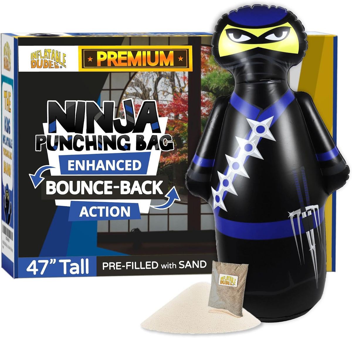 Inflatable Dudes kids punching bag bop bag, 47 inch, with sand-filled base in a ninja design - view 10