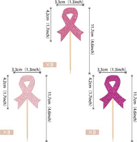 24 PCS Ribbon Breast Cancer Awareness Cupcake Toppers Glitter Pink - Design 5 Colorful - image 2