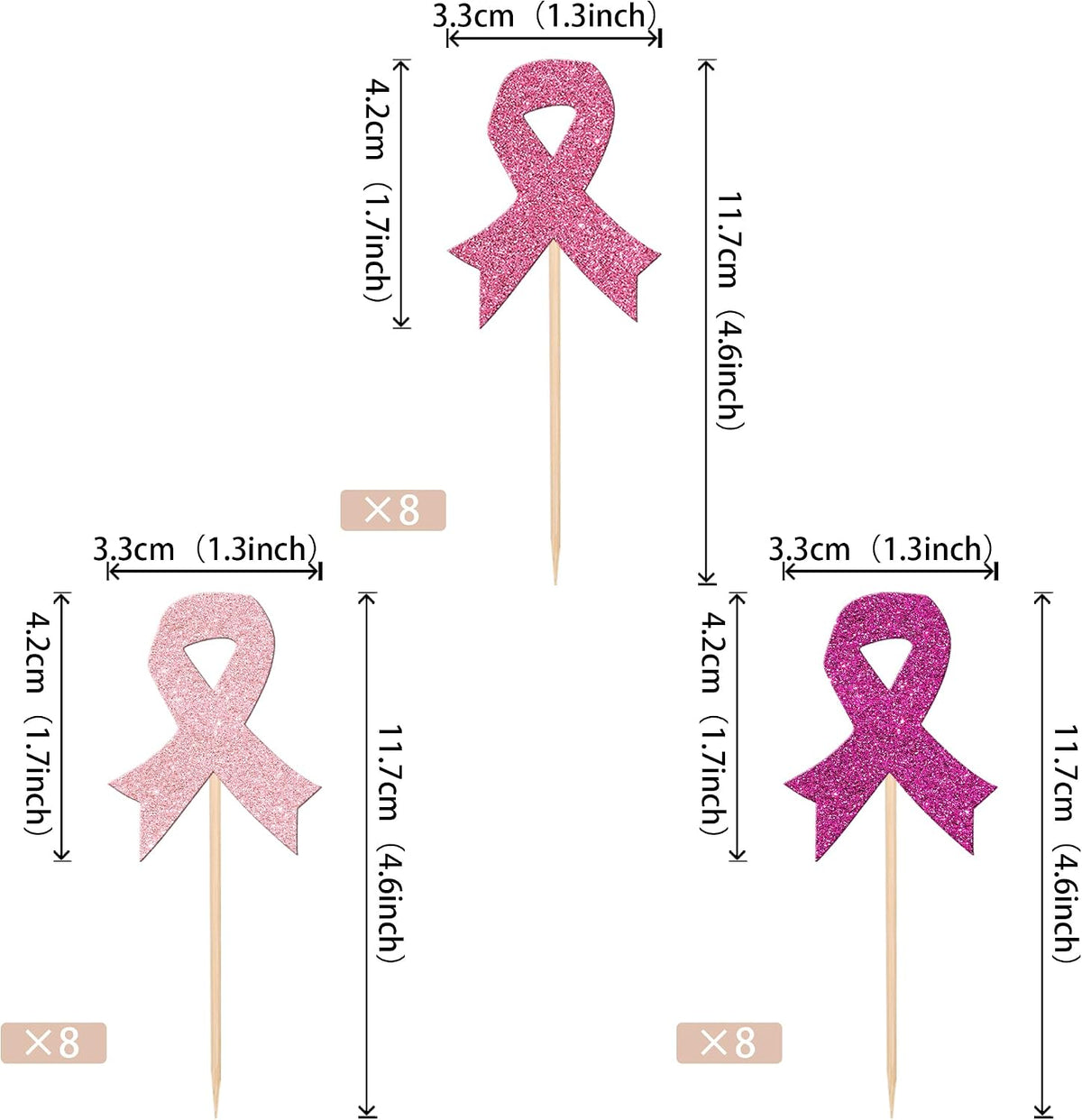 24 PCS Ribbon Breast Cancer Awareness Cupcake Toppers Glitter Pink - Design 5 Colorful - image 2