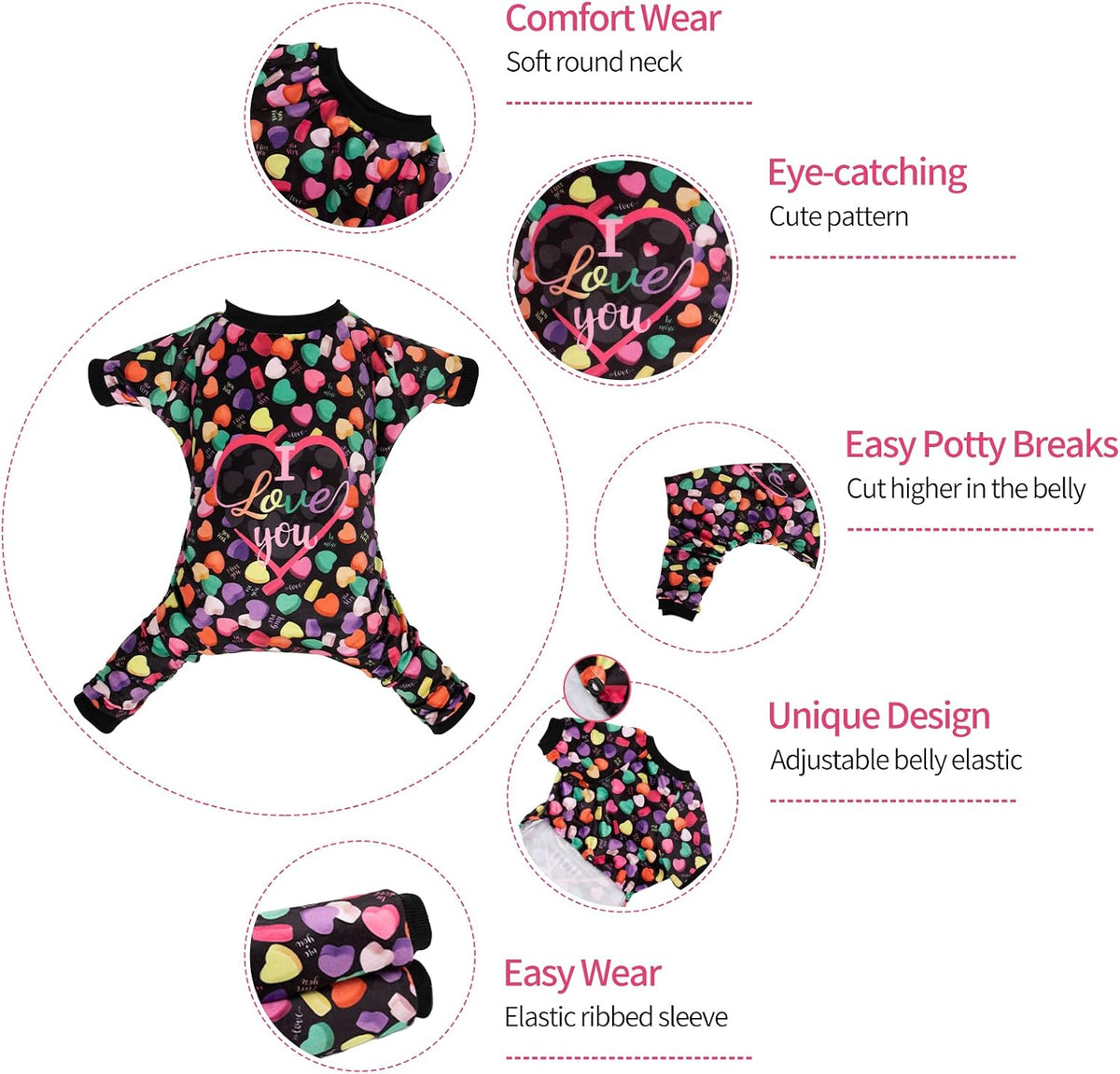CuteBone Small Dogs Outfit Soft Puppy Onesies Pjs Christmas Dog - I love u / Large - image 2
