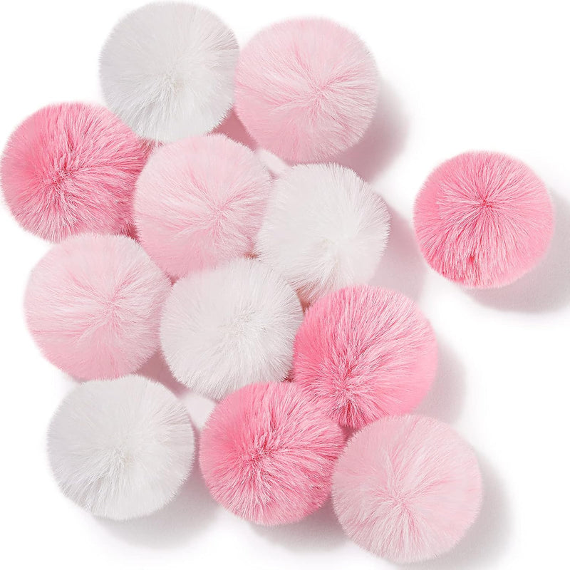 Weewooday 12 Pcs Large Fuzzy Cat Pom Pom Balls Plush Toys - Pink, White / Solid