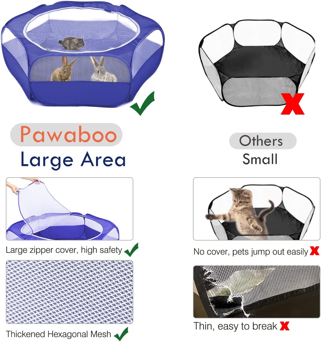 Pawaboo Small Animal Playpen, Waterproof Portable Pet Cage Tent - H-Indigo / 1 - image 3