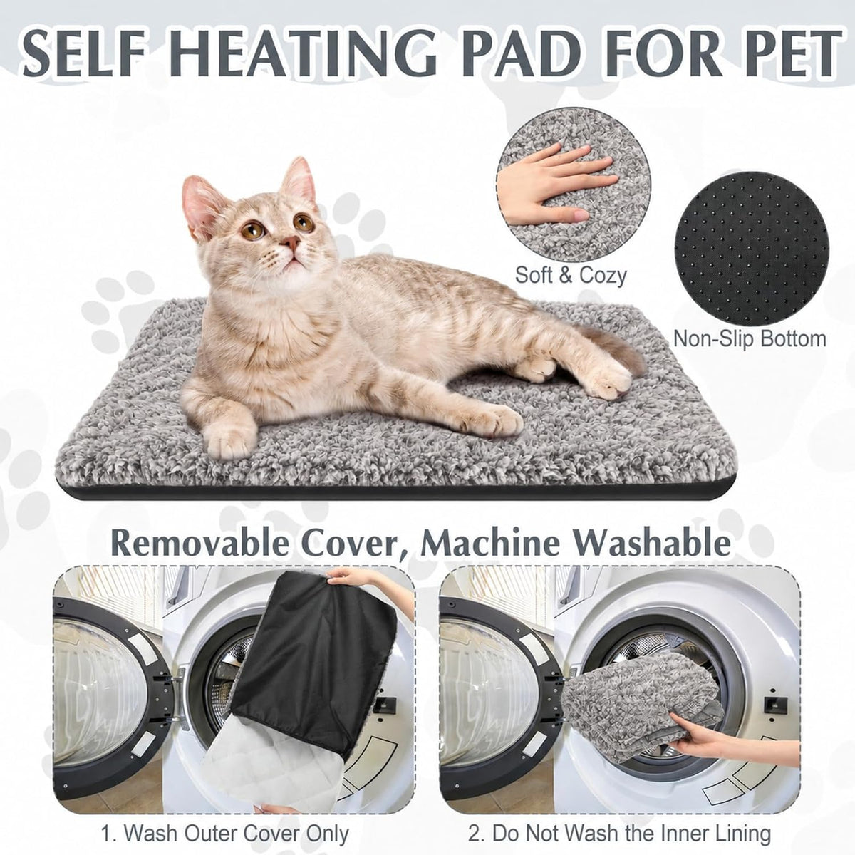 Drydiet 4 Pack Self Warming Cat Mat for Pets - 16 x 20 Inch / Gray / Solid - image 3