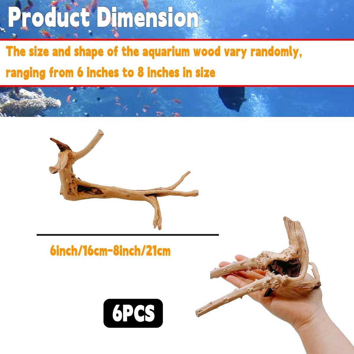Aquarium Driftwood 3PCS Natural Trunk Driftwood Assorted Branches - Spiderwood (6-8in 6PCS) - image 2