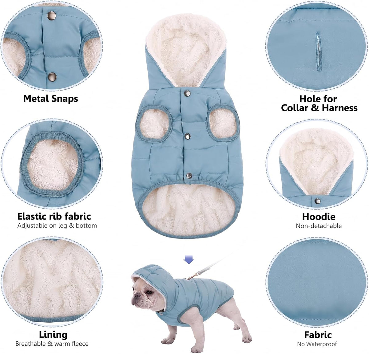 Dog Winter Coat,Warm Fleece Lined Dog Jacket with Leash Hole & Hood – Essentials for Dogs - light Blue / Large - image 4