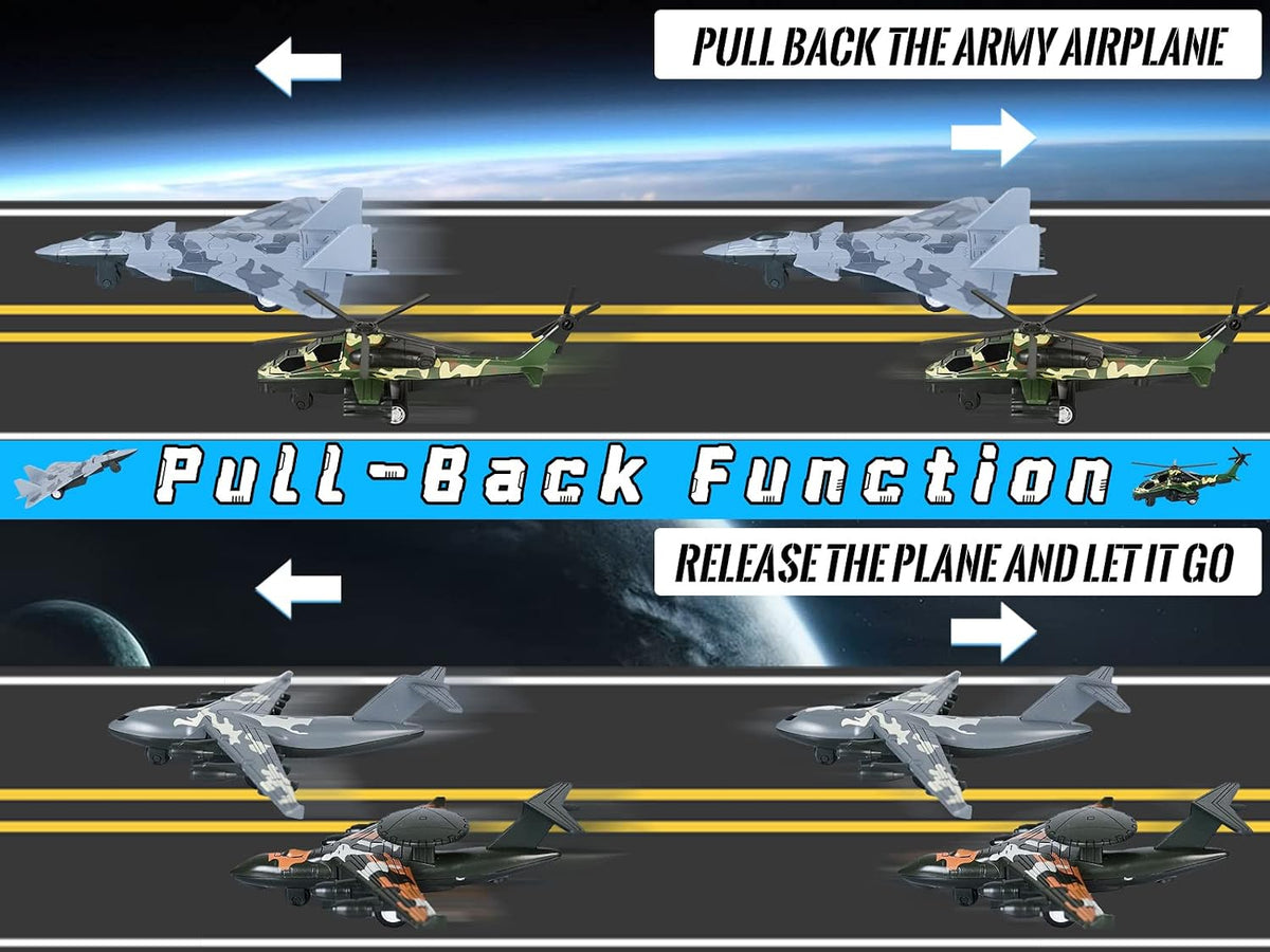 Crelloci army airplane toys set, five die cast military fighter jets and a transport plane - view 8