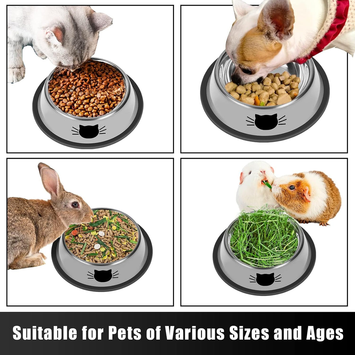 Serentive 2 Pcs Non-Slip Stainless Steel Small Cat Food Bowls - Silver / 13 oz - image 3