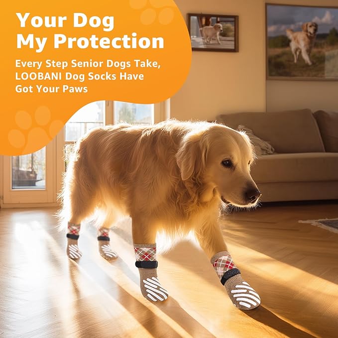 LOOBANI Dog Socks to Prevent Licking Paws - Dog Socks for Hardwood Floors Anti Slip for Traction Control - Dog Grippy Socks for Senior Dog Small Medium Large Dogs on Tile Floors, Caramel S