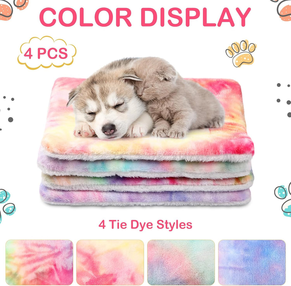 Haull 4 Pcs Waterproof Guinea Pig Bedding Mat, 13 x 10 - Tie Dyed / 18 x 24 Inch - image 3